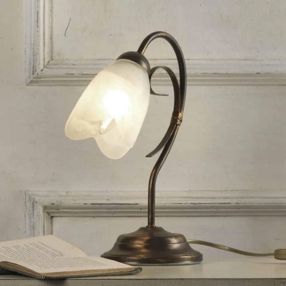 Bordlamper ^ ONLI Bordlampe Odino, 1 lyskilde, bronzefarvet, metal, glas