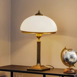 Jupiter Bordlamper > Bordlampe Petro, glas, antik messingfarve, højde 50 cm