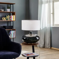 Argon Pendellamper|Bordlamper > Bordlampe Skien, skærm hvid, glasfod røggrå