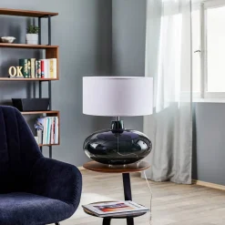Argon Pendellamper|Bordlamper > Bordlampe Skien, skærm hvid, glasfod røggrå