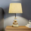 Bordlamper ^ ONLI Bordlampe Vera, stofskærm og sten-dekor, 38 cm