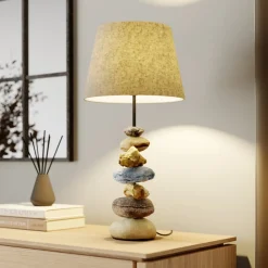 Bordlamper ^ ONLI Bordlampe Vera, stofskærm og sten-dekor, 55 cm