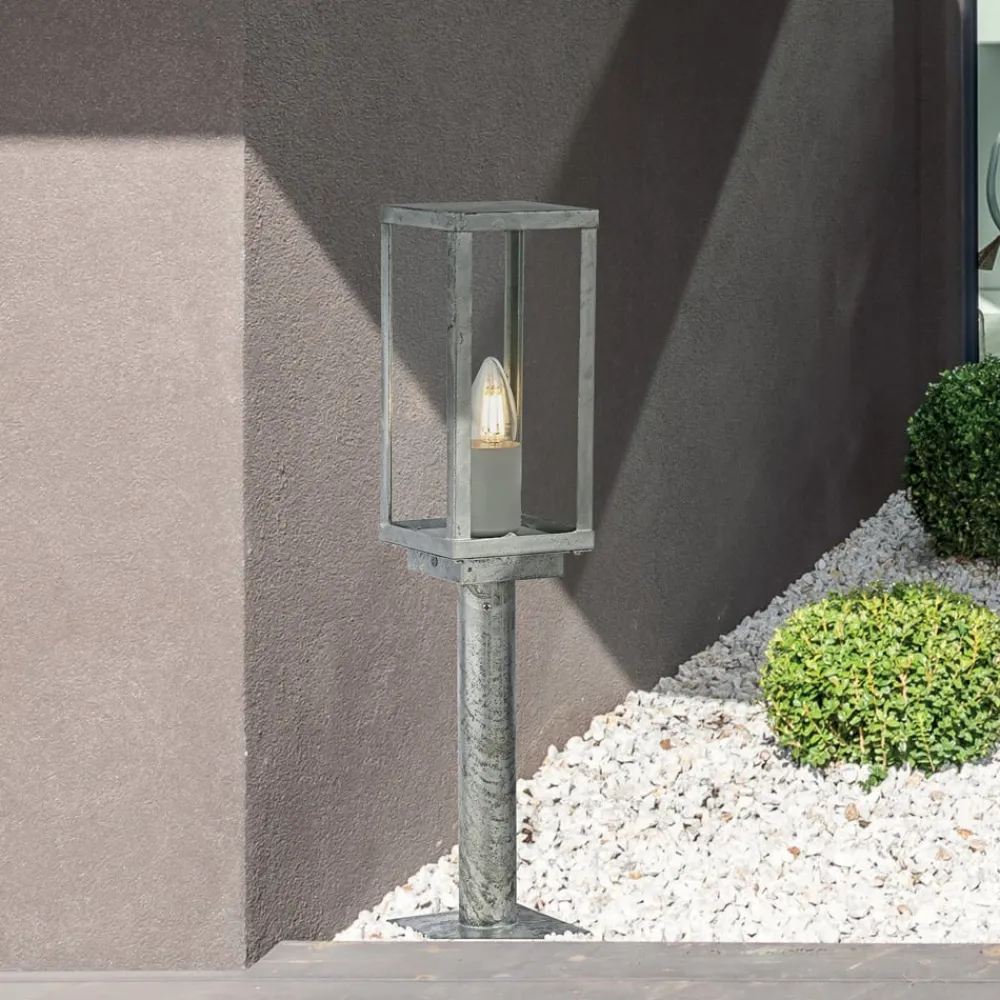 Sokkellamper ^ Searchlight Box II sokkellampe, 50 cm høj, sølv/klar, glas, IP44