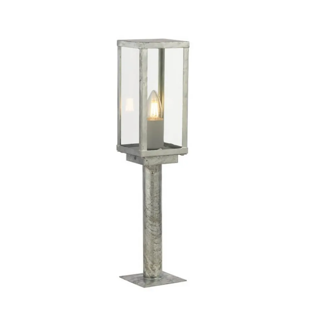Sokkellamper ^ Searchlight Box II sokkellampe, 50 cm høj, sølv/klar, glas, IP44