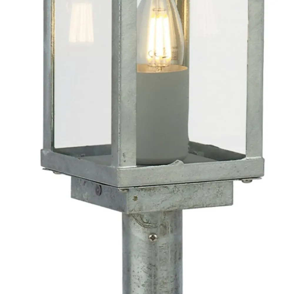 Sokkellamper ^ Searchlight Box II sokkellampe, 50 cm høj, sølv/klar, glas, IP44
