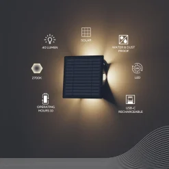 Solcellelamper ^ Calex Altamura udendørs LED-væglampe, indirekte, sort