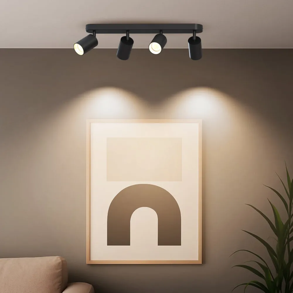 Calex Spotlights > GU10 loftspot, sort, længde 49 cm, 4 lyskilder, metal