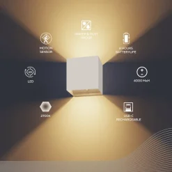 Calex Væglampe Med Sensor|Terrassebelysning > LED-udendørs væglampe med batteri og sensor Volterra, hvid, IP44