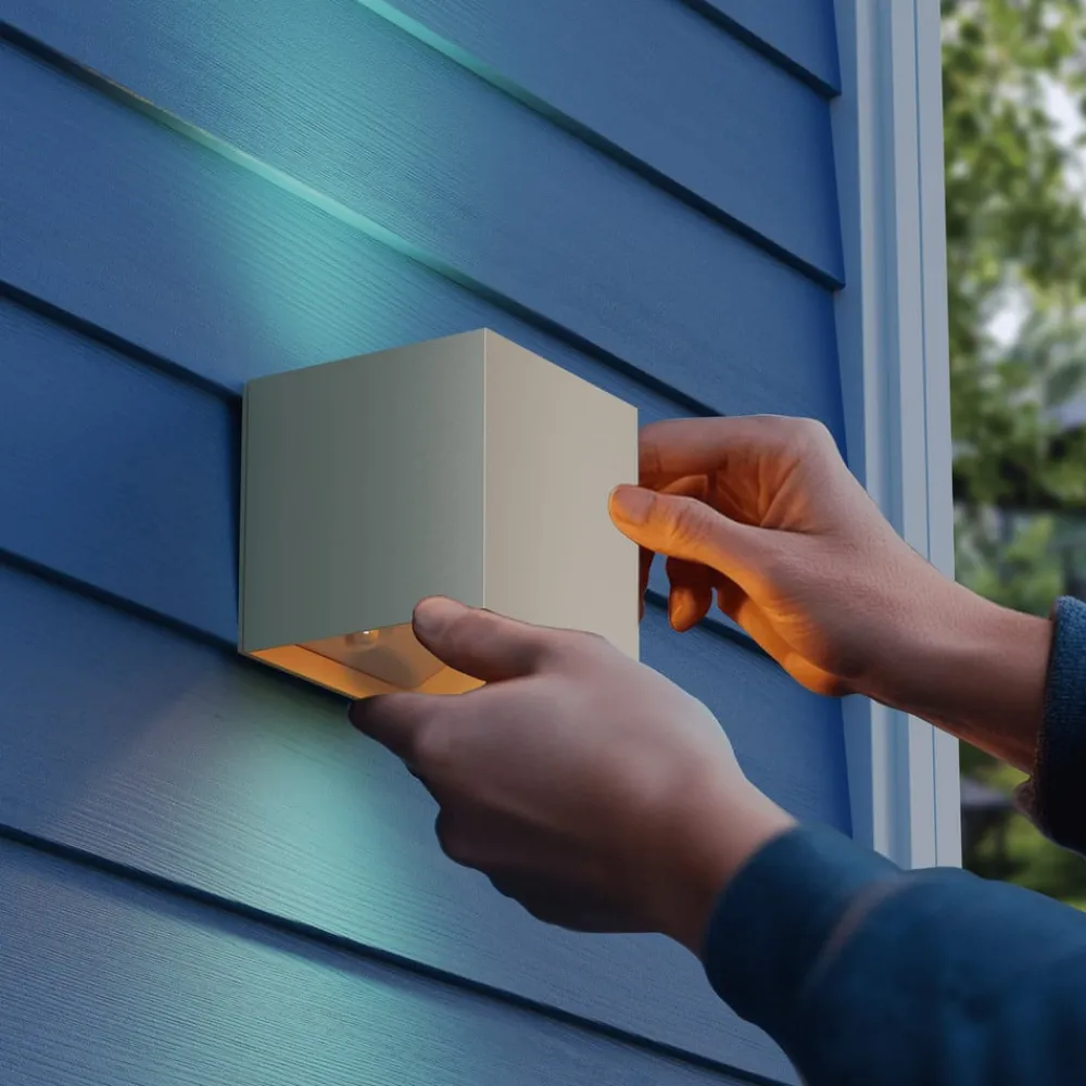 Væglampe Med Sensor ^ Calex LED-udendørs væglampe med batteri og sensor Volterra, sand, IP44