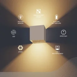 Væglampe Med Sensor ^ Calex LED-udendørs væglampe med batteri og sensor Volterra, sand, IP44