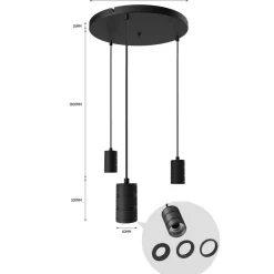 Calex Pendellamper > Retro pendellampe, rund, 3 lyskilder, sort
