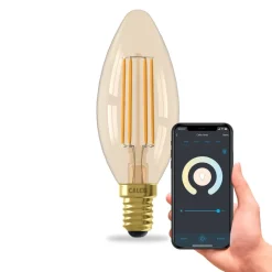 Calex Dæmpbar Led-Pære|Filament Pære > Smart E14 B35 stearinlys 4,9W 1800-3000K dæmpbar guld
