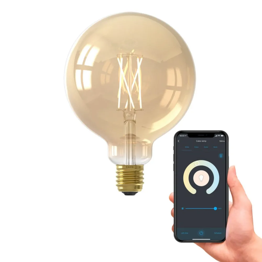 Calex Dæmpbar Led-Pære|Filament Pære > Smart E27 G125 7W LED filament 806lm guld