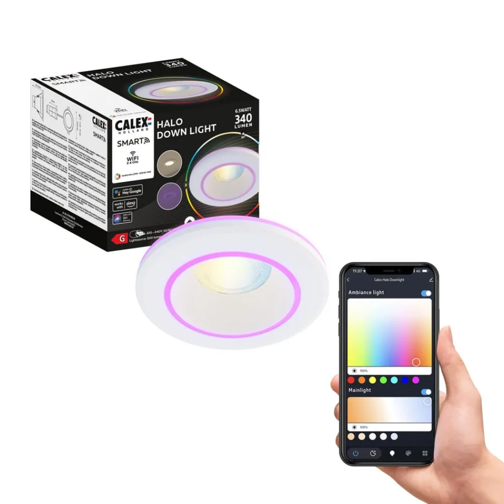 Indbygningsspots|Spotlights ^ Calex Smart Halo downlight CCT RGB hvid