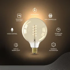 Smarte Lyskilder ^ Calex Smart LED E27 7W G125 1800 - 3000 K Glødetråd