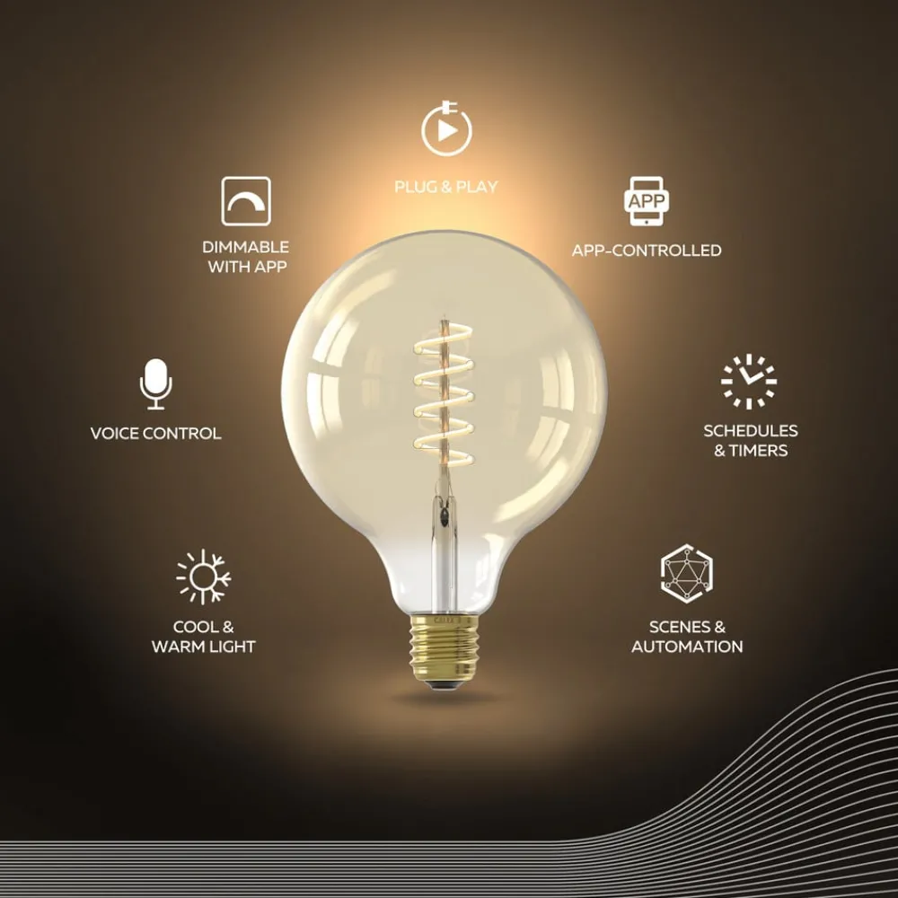 Smarte Lyskilder ^ Calex Smart LED E27 7W G125 1800 - 3000 K Glødetråd