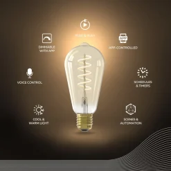 Smarte Lyskilder ^ Calex Smart LED E27 7W ST64 1800 - 3000 K Glødetråd