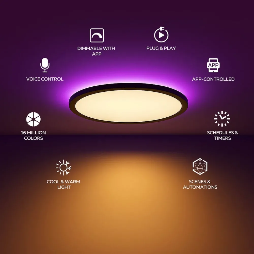 Calex Loftlamper|Loftlamper > Smart LED-loftlampe HALO Ø 40 cm sort IP54 RGB CCT