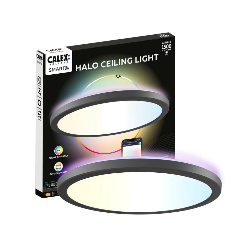 Calex Gang|Loftlamper > Smart LED-loftlampe HALO Ø 30 cm sort IP54 RGB CCT