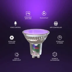 Dæmpbar Led-Pære|Smarte Lyskilder ^ Calex Smart LED-pære Reflektor GU10 4,9W RGB CCT 5cm