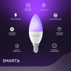 Calex Dæmpbar Led-Pære|Smarte Lyskilder > Smart LED stearinlys E14 B35 4,9W CCT RGB