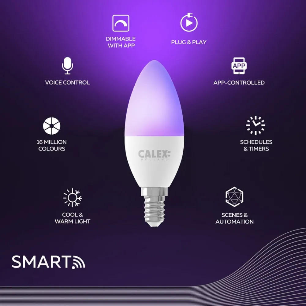 Calex Dæmpbar Led-Pære|Smarte Lyskilder > Smart LED stearinlys E14 B35 4,9W CCT RGB