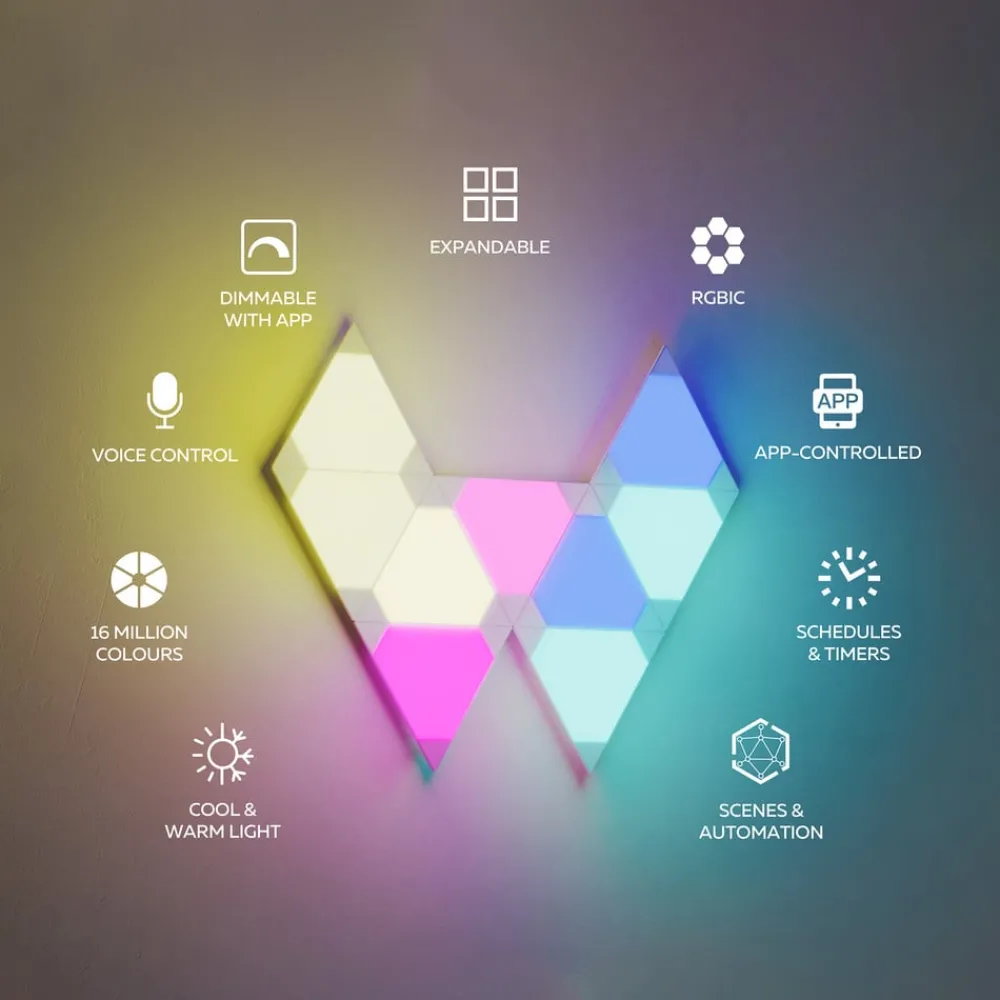 Calex Dekorationsbelysning > Smart LED-væglampe TRIANGLES, 9-delt, RGBW, dæmpbar