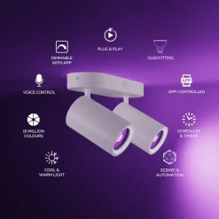 Spotlights ^ Calex Smart loftspot hvid længde 22 cm 2 lyskilder GU10-LED RGBW