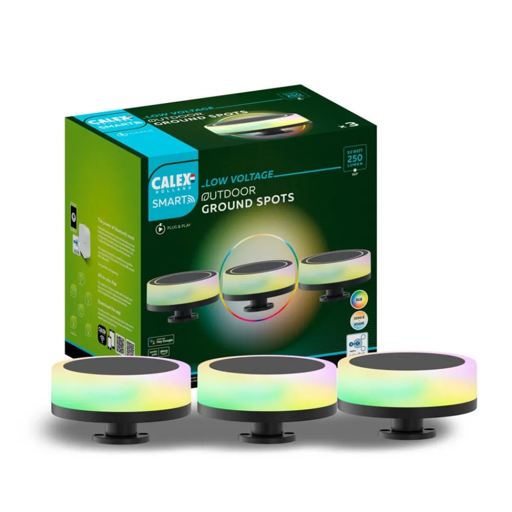Gadebelysning ^ Calex Smart Outdoor Ground Spot, CCT RGB 3 lyskilder.