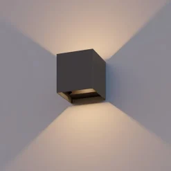 Calex Væglamper > udendørs LED-væglampe Cube, op/ned, højde 10 cm, antracit
