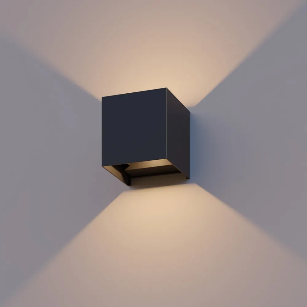 Calex Væglamper > udendørs LED-væglampe Cube, op/ned, højde 10 cm, sort
