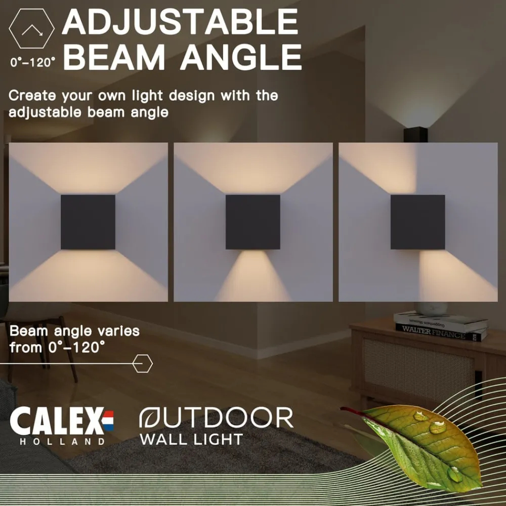 Calex Væglamper > udendørs LED-væglampe Cube, op/ned, højde 10 cm, sort