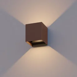 Væglamper ^ Calex udendørs LED-væglampe Cube, op/ned, højde 10 cm, rustbrun