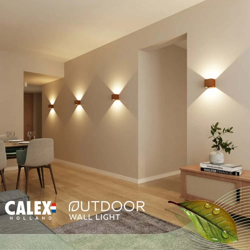 Væglamper ^ Calex udendørs LED-væglampe Cube, op/ned, højde 10 cm, rustbrun