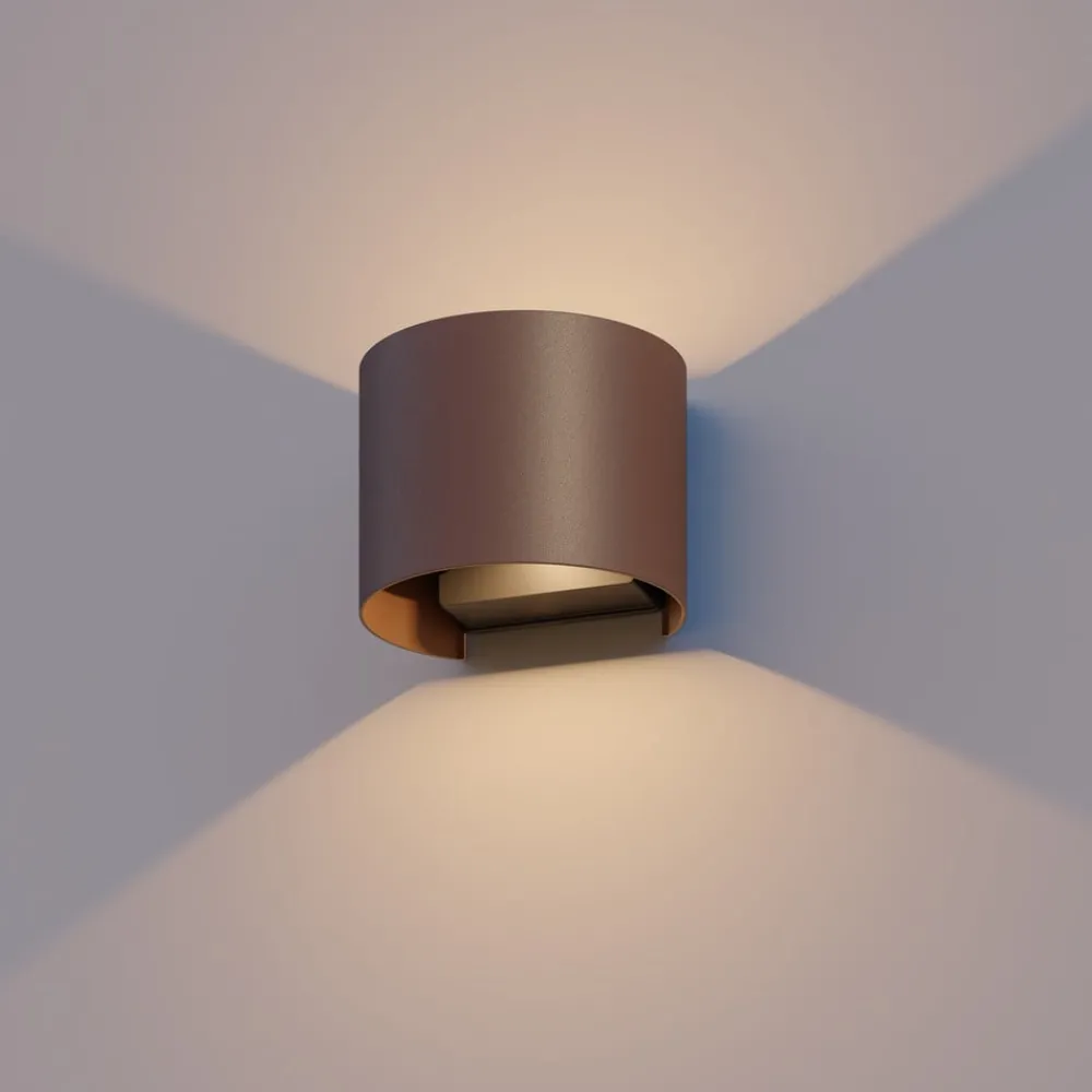 Calex Væglamper > udendørs LED-væglampe oval, op/ned, højde 10 cm, rustbrun