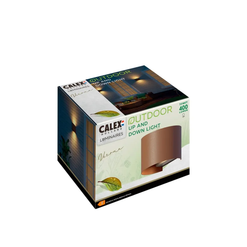 Calex Væglamper > udendørs LED-væglampe oval, op/ned, højde 10 cm, rustbrun