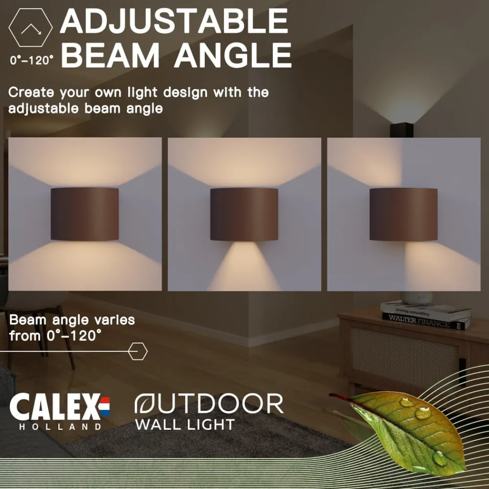 Calex Væglamper > udendørs LED-væglampe oval, op/ned, højde 10 cm, rustbrun