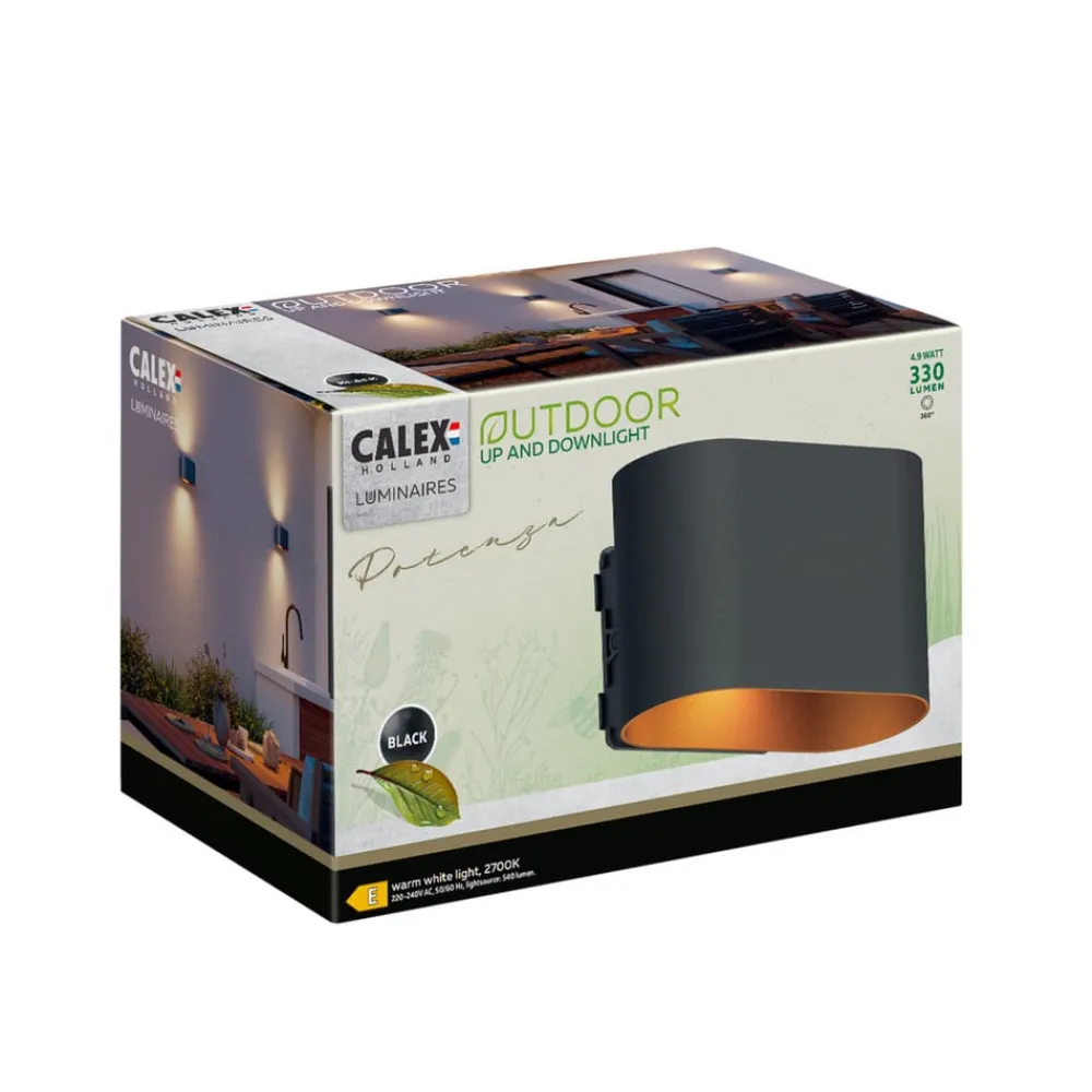 Calex Væglamper > udendørs LED-væglampe Potenza op/ned, IP44, sort/guld