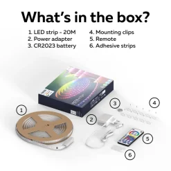 Dekorationsbelysning|Led Strips ^ Calex Vista LED-strip, længde 20 m, RGB, CCT fjernbetjening