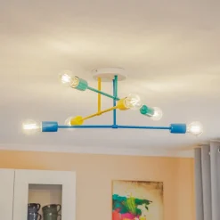 HELAM Loftlamper > Cambridge loftlampe, 6 lyskilder, gul-turkis-blå
