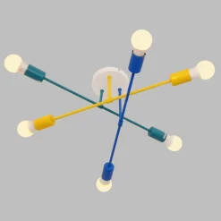 HELAM Loftlamper > Cambridge loftlampe, 6 lyskilder, gul-turkis-blå