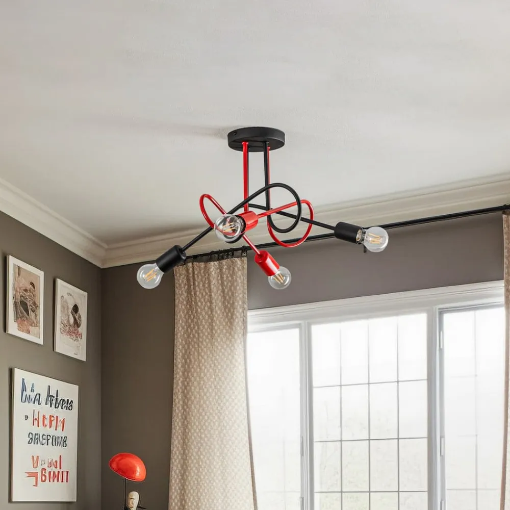 HELAM Loftlamper > Cambridge loftlampe, 4 lyskilder, sort-rød
