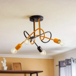 Loftlamper|Loftlamper ^ HELAM Cambridge loftlampe, 4 lyskilder, sort-orange