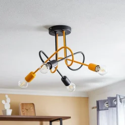 Loftlamper|Loftlamper ^ HELAM Cambridge loftlampe, 4 lyskilder, sort-orange