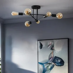 Gang|Loftlamper ^ HELAM Cambridge loftlampe, 6 lyskilder, sort