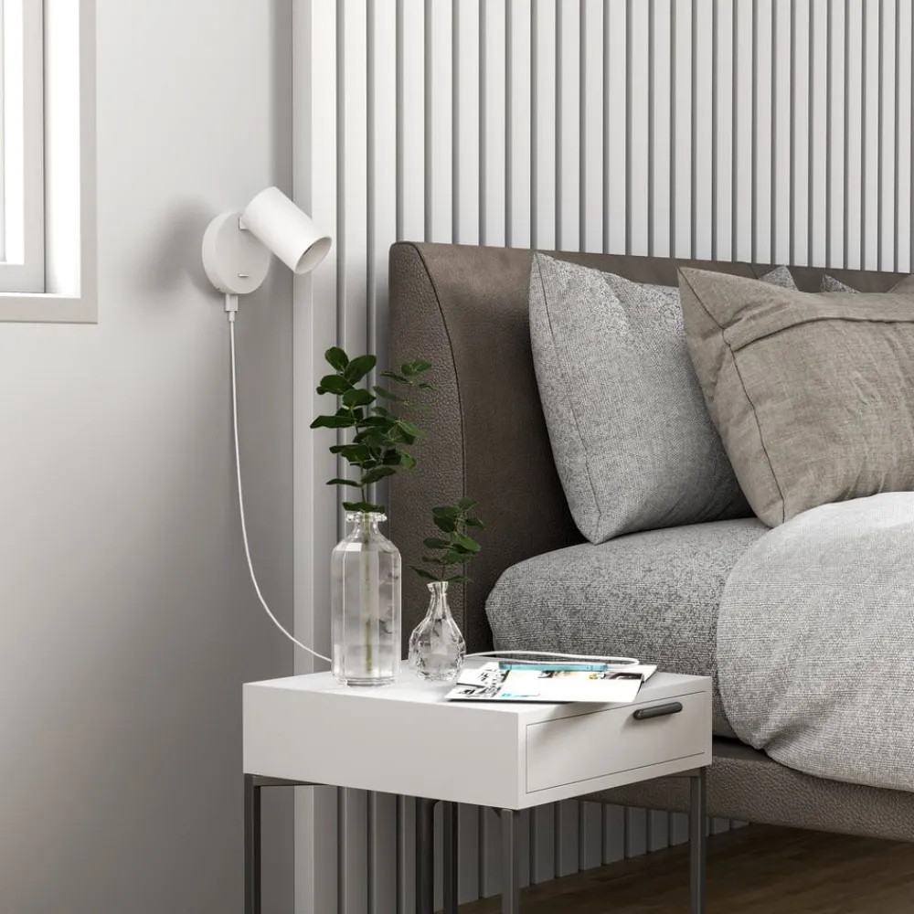 Deko-Light Væglamper|Væglamper > CAN TILT vægspot, hvid, Ø 10 cm, metal, afbryder, USB