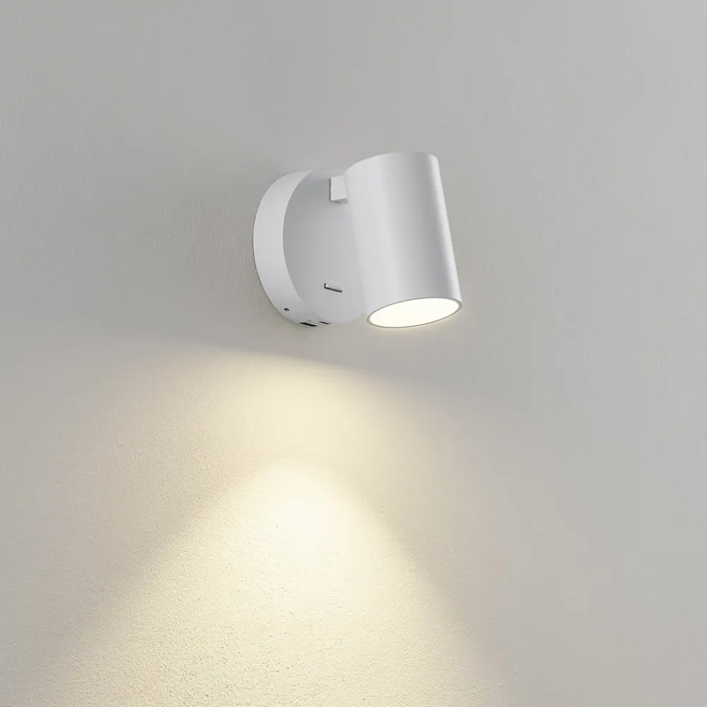 Deko-Light Væglamper|Væglamper > CAN TILT vægspot, hvid, Ø 10 cm, metal, afbryder, USB