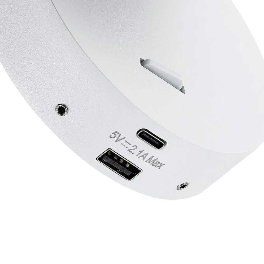 Deko-Light Væglamper|Væglamper > CAN TILT vægspot, hvid, Ø 10 cm, metal, afbryder, USB