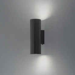 Væglamper ^ SOLLUX LIGHTING Carbon væglampe, sort, højde 20 cm, aluminium, 2 lyskilder.
