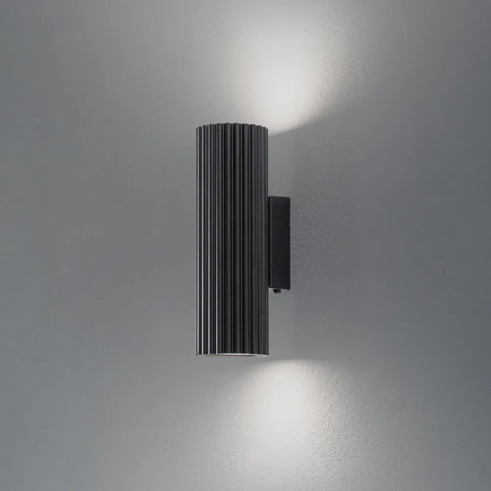 Væglamper ^ SOLLUX LIGHTING Carbon væglampe, sort, højde 20 cm, aluminium, 2 lyskilder.